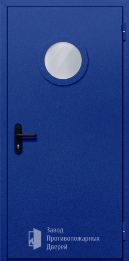 Фото двери «Однопольная с круглым стеклом (синяя)» в Краснознаменску