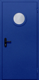 Фото двери «Однопольная с круглым стеклом (синяя)» в Краснознаменску