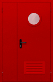 Фото двери «Полуторная с круглым стеклом и решеткой (красная)» в Краснознаменску